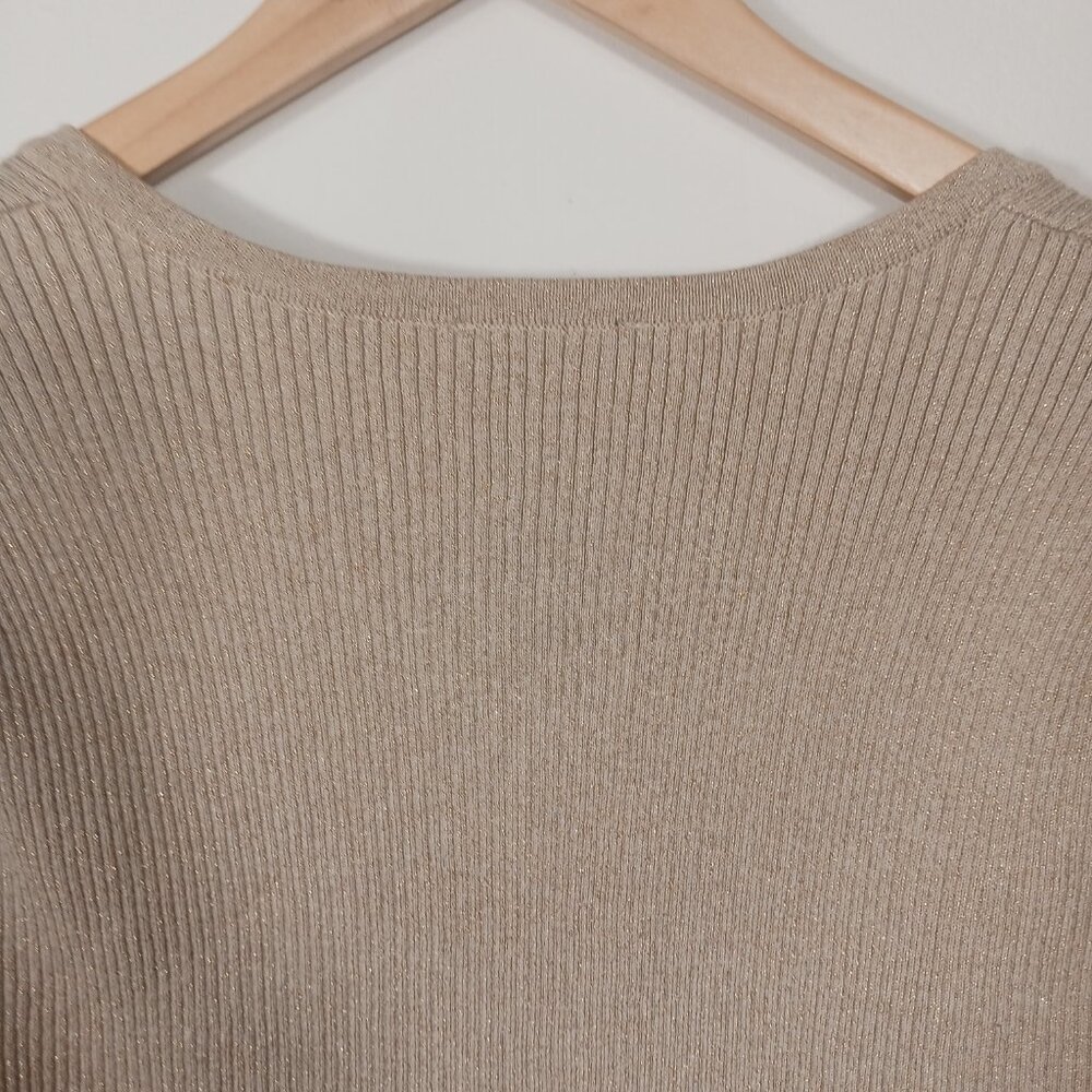 Tommie Hilfiger, NWT, Large, Short Sleeve Sweater, Metallic Gold, Neutral - Picture 9 of 16